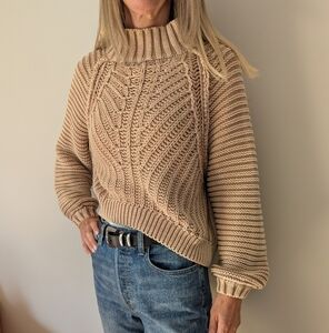 Cozy Cable Knit Sweater - Blush Tan